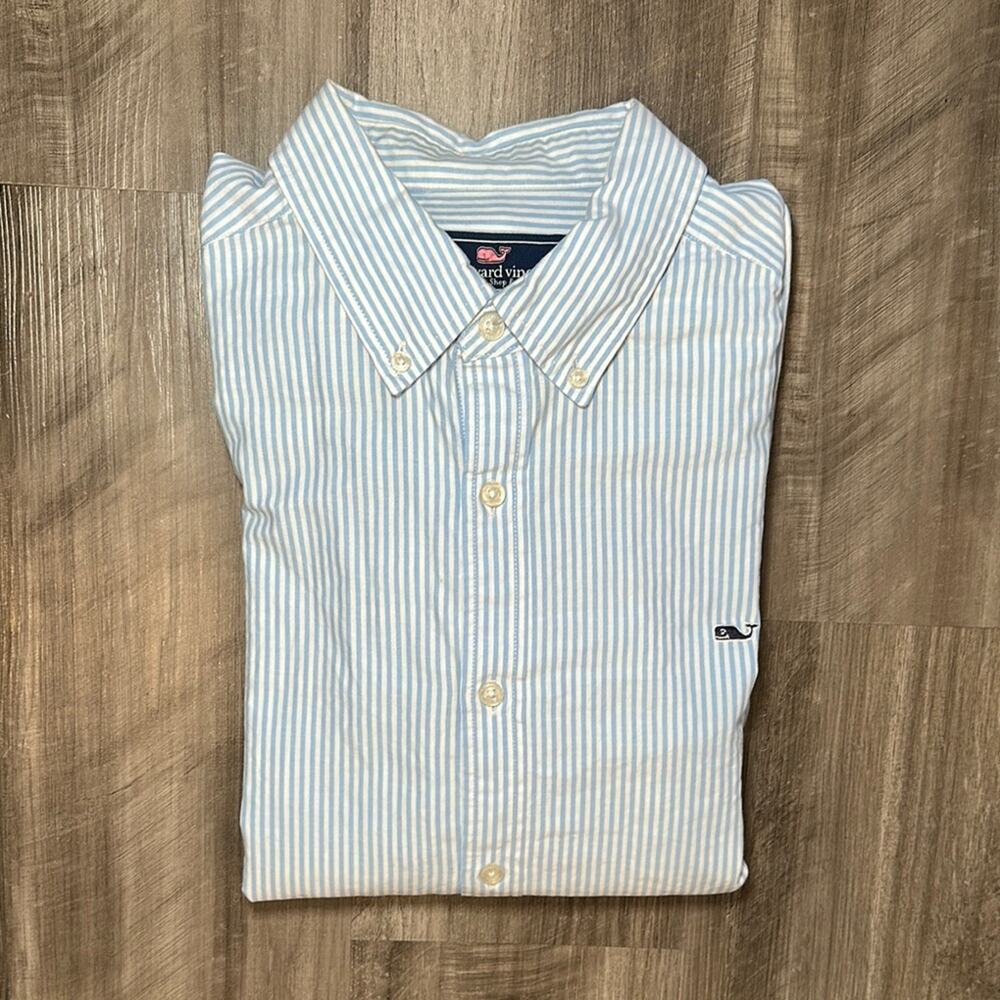 Vineyard Vines Classic Fit Striped Whale Long Sleeve Button Down - XL